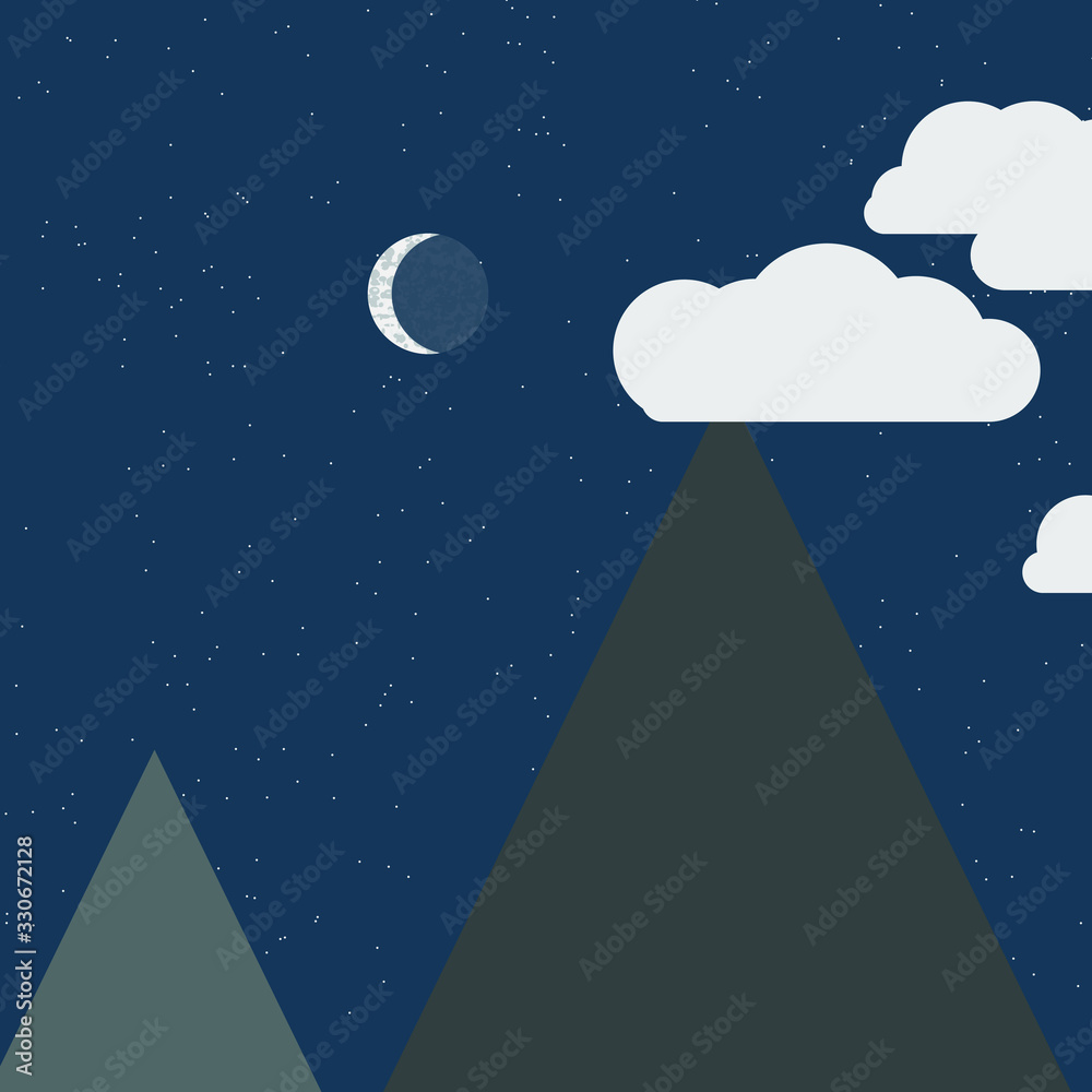 Naklejka premium Moon and Mountains Panorame Generative Art background illustration