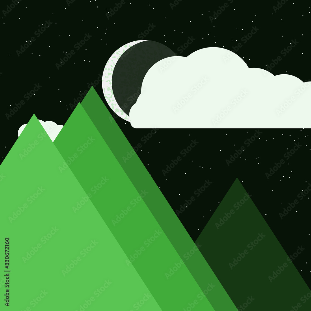 Naklejka premium Moon and Mountains Panorame Generative Art background illustration