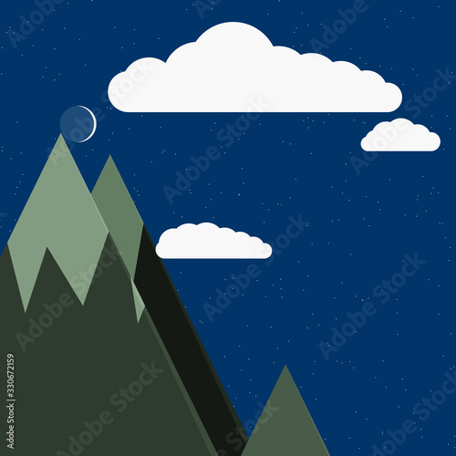 Moon and Mountains Panorame Generative Art background illustration