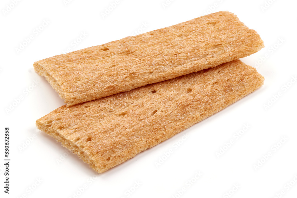 Tasty crispbread crackers, isolated on white background Tasty crispbread crackers, isolated on white background