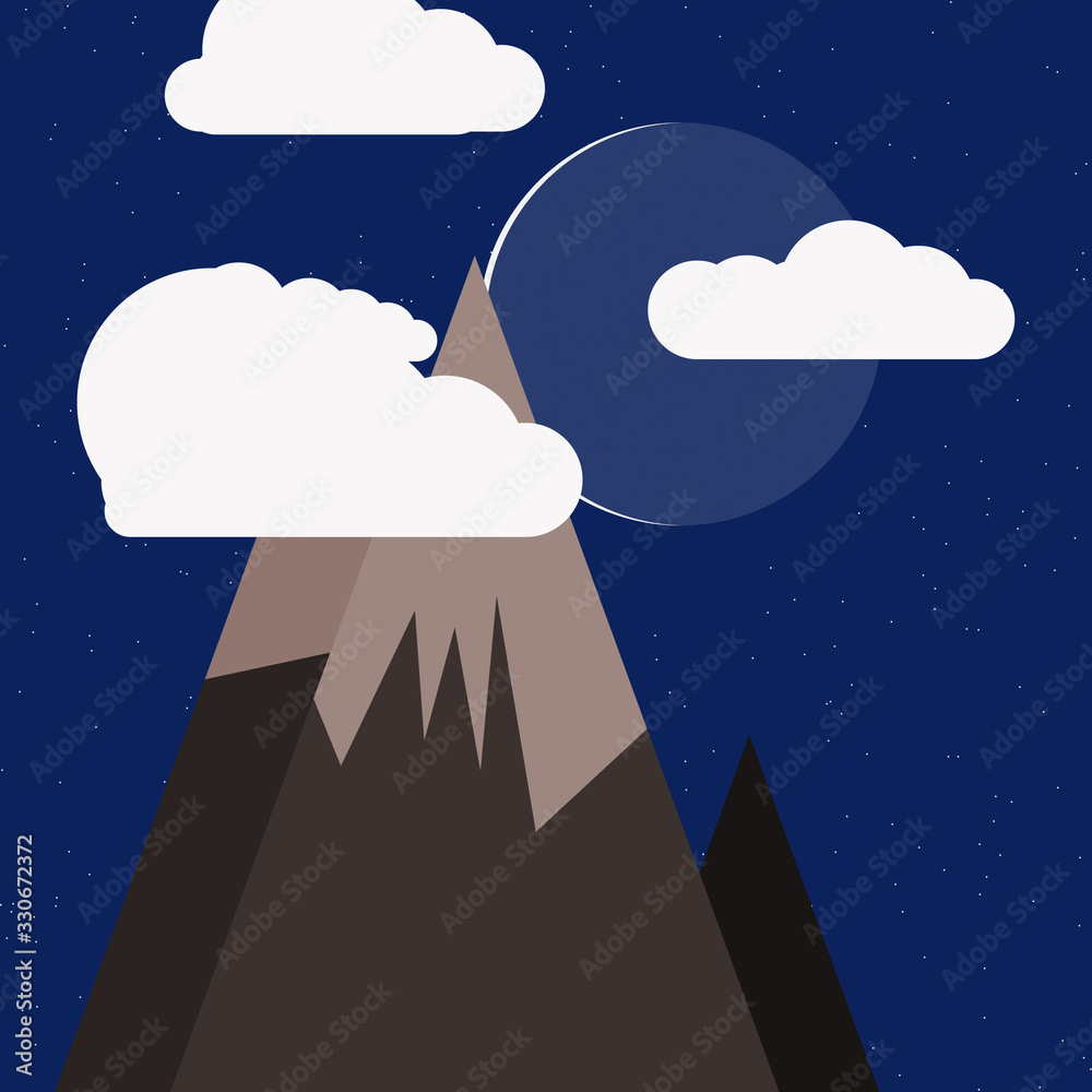 Obraz premium Moon and Mountains Panorame Generative Art background illustration