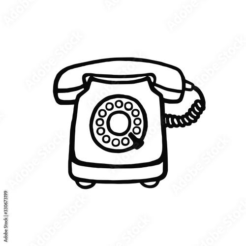 Hand drawn retro home telephone illustration isolated on white background 