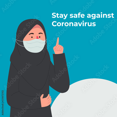 Arabian Women Wearing Protective Mask Caution Stay Safe Against Virus Illustration