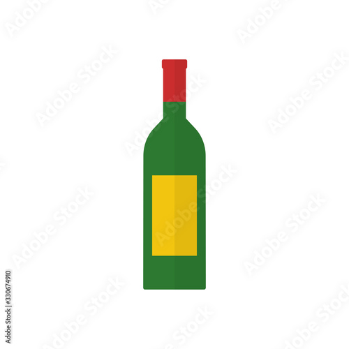 Wine bottle flat icon. Vector green bottle.