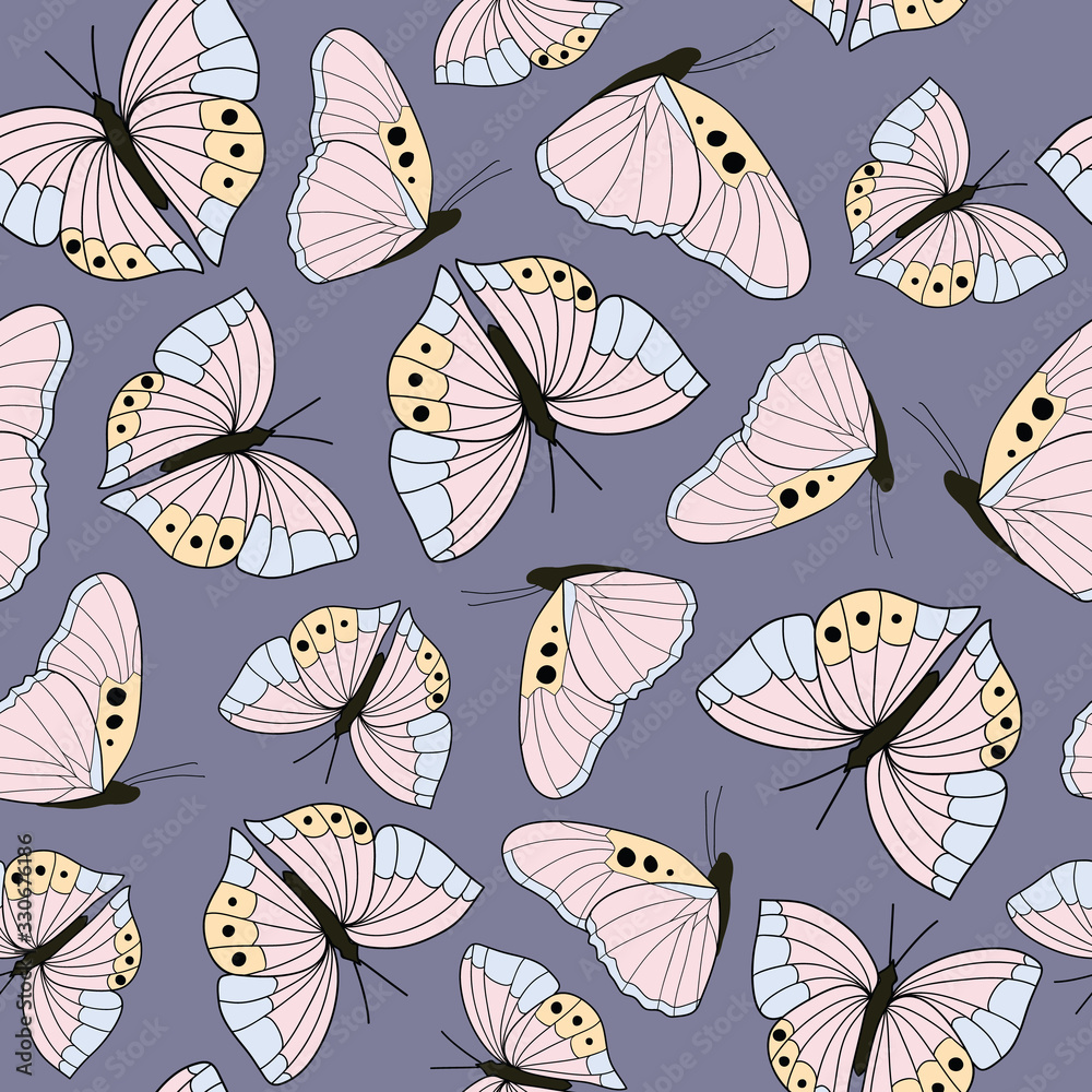 Pink butterfly seamless pattern design on gray background Pink butterfly seamless pattern design on gray background