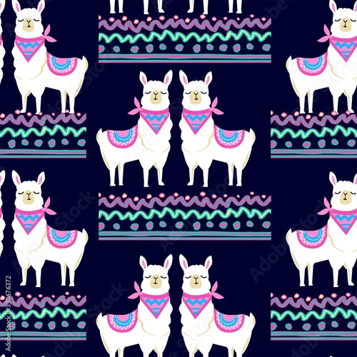 Hand Drawn Cute Llama Pattern vector illustration. Children's design poster. Print for T-shirt.