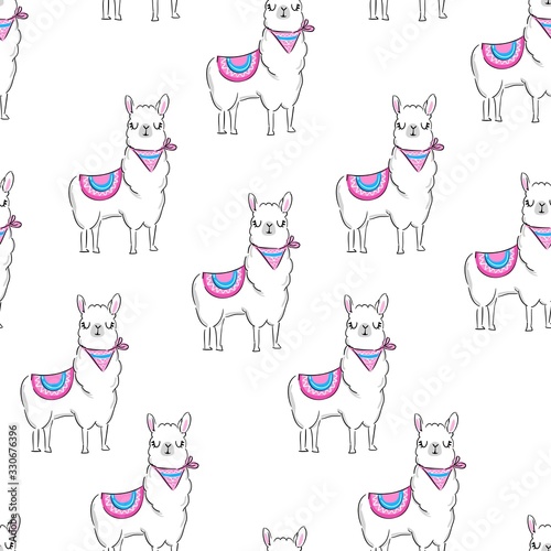 Hand Drawn Cute Llama Pattern vector illustration. Children's design poster. Print for T-shirt.