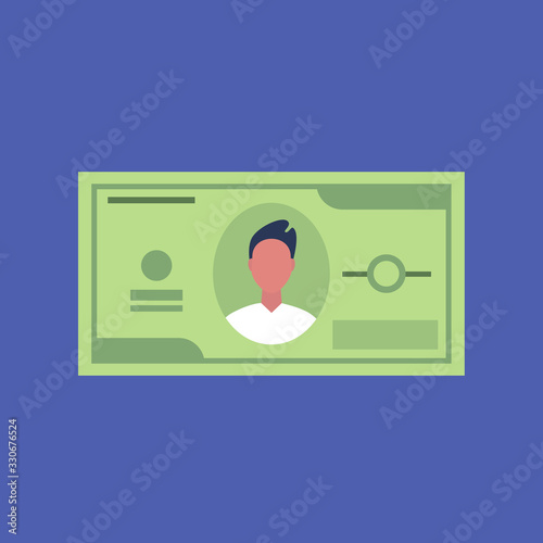 Human capital conceptual illustration, a portrait of young male character on a paper banknote