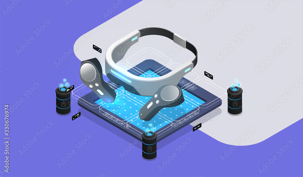 vr virtual reality glasses tools. concept of Virtual Augmented Reality. isometric design illustration vr virtual reality glasses tools. concept of Virtual Augmented Reality. isometric design illustration