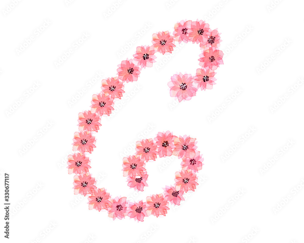 Watercolor drawing Pink flower alphabet Watercolor drawing Pink flower alphabet