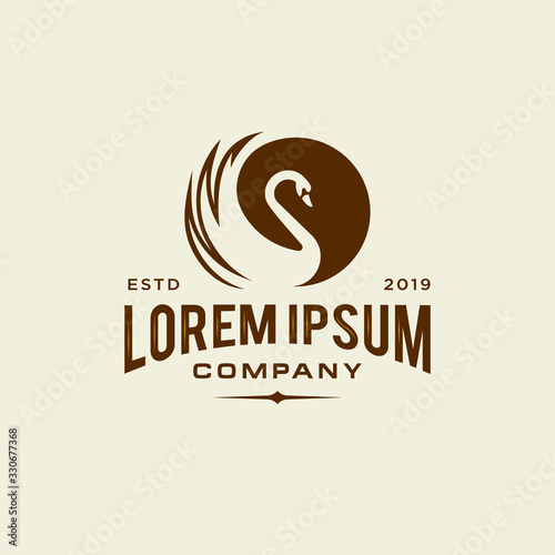 swan logo icon outline in trendy hipster vintage decoration classic style illustration
