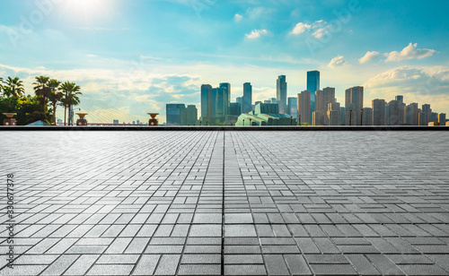 Chongqing empty square road and city skyline in summer photo