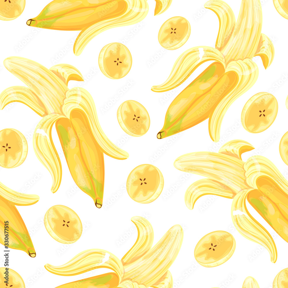 Seamless pattern with the image of bananas. Fruits in a watercolor style. Vector illustration isolated on a white background. Seamless pattern with the image of bananas. Fruits in a watercolor style. Vector illustration isolated on a white background.