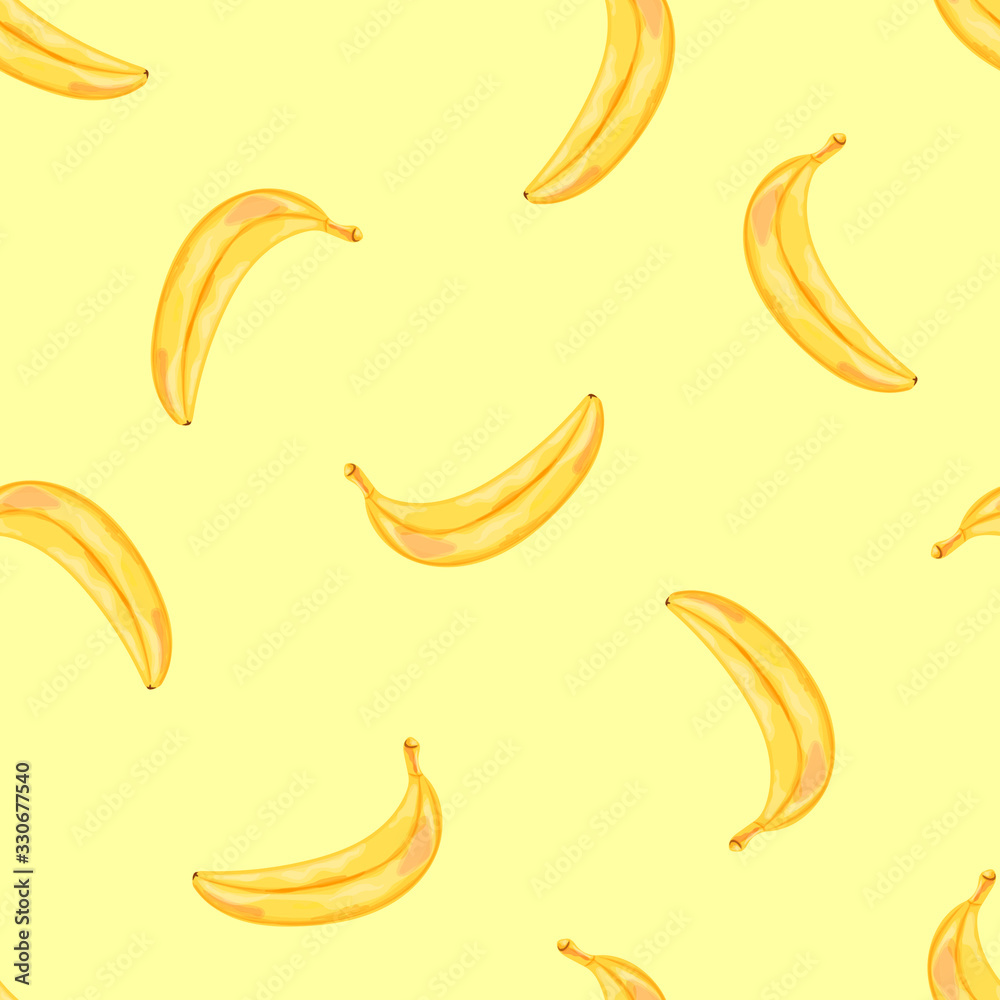 Seamless pattern with the image of bananas. Fruits in a watercolor style. Vector illustration isolated on a yellow background. Seamless pattern with the image of bananas. Fruits in a watercolor style. Vector illustration isolated on a yellow background.