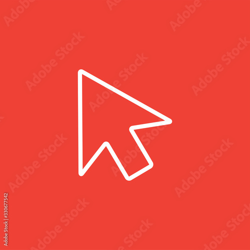 Mouse Cursor Line Icon On Red Background. Red Flat Style Vector Illustration