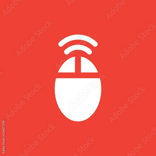 Wifi Mouse Icon On Red Background. Red Flat Style Vector Illustration