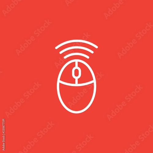 Wifi Mouse Line Icon On Red Background. Red Flat Style Vector Illustration