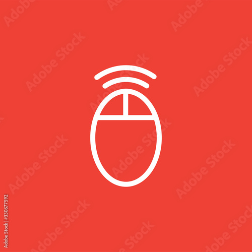 Wifi Mouse Line Icon On Red Background. Red Flat Style Vector Illustration