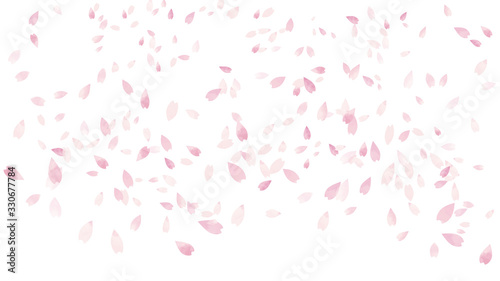 水彩風 淡いピンクの桜舞