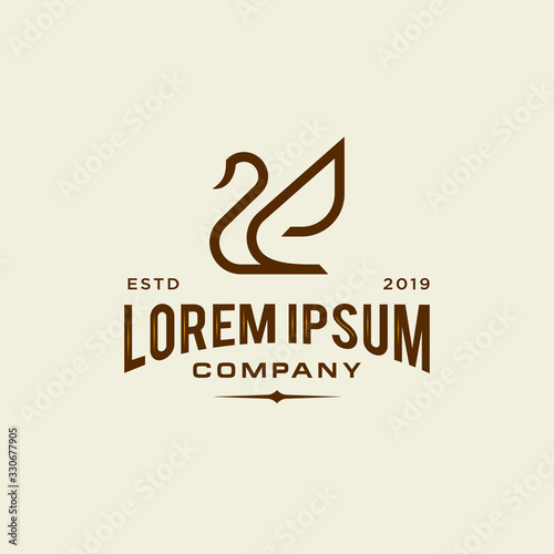 swan logo icon outline in trendy hipster vintage decoration classic style illustration