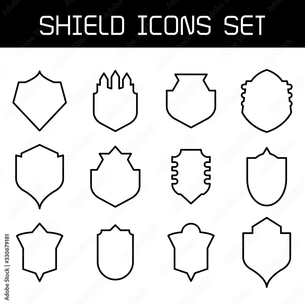 shield, badge and insignia icons set line design