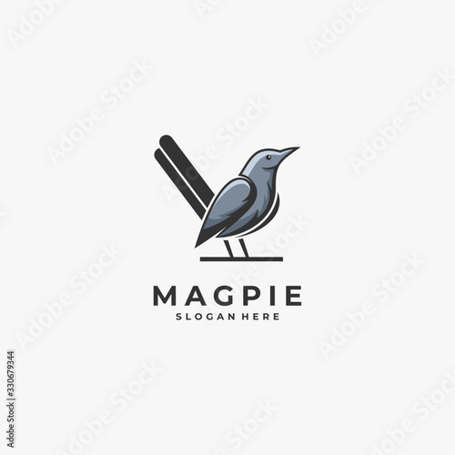Vector Logo Illustration Magpie Bird Mascot Cartoon Style.