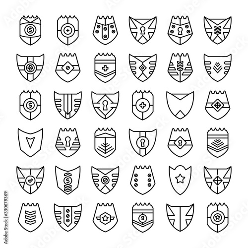 shield, badge and insignia icons set line design