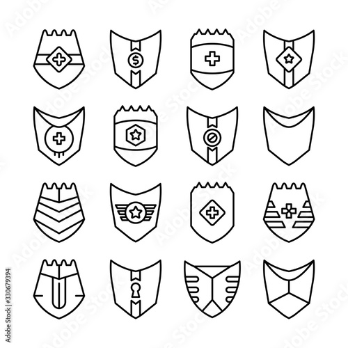 shield, badge and insignia icons set line design