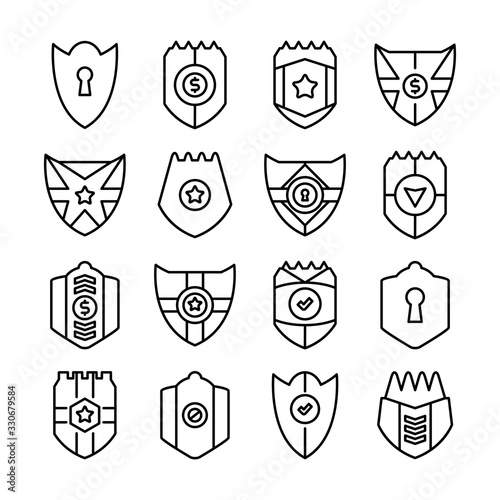 shield, badge and insignia icons set line design