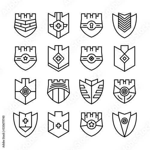 shield, badge and insignia icons set line design