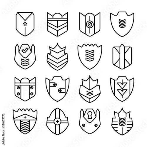 shield, badge and insignia icons set line design