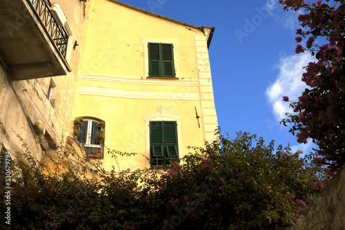 Cervo (IM), Italy - December 30, 2017: A tipycal house in Cervo village, Italian Riviera, Imperia, Liguria, Italy