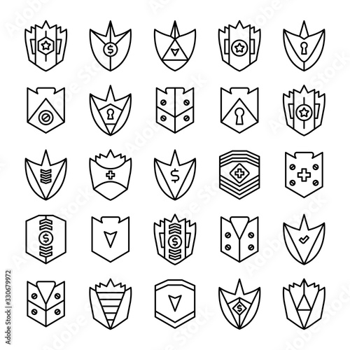 shield, badge and insignia icons set line design