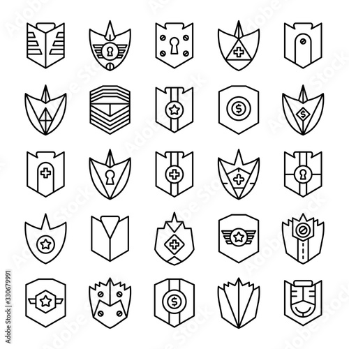 shield, badge and insignia icons set line design
