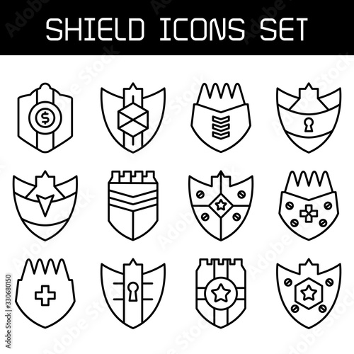 shield, badge and insignia icons set line design