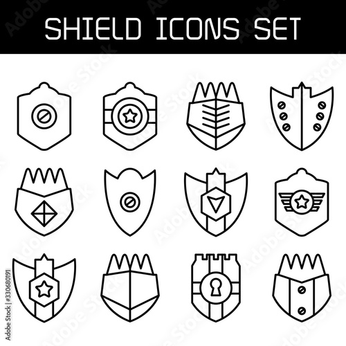 shield, badge and insignia icons set line design