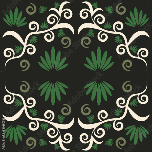 seamless pattern with flowers and leaves hohloma style