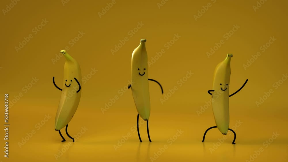 Cute dancing bananas. Seamless loop 3D render animation