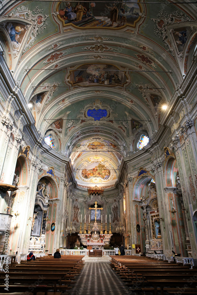 Cervo (IM), Italy - December 30, 2017: The church in Cervo village, Italian Riviera, Imperia, Liguria, Italy