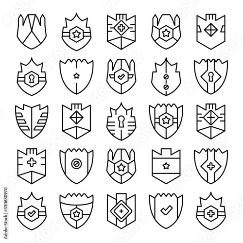 shield, badge and insignia icons set line design