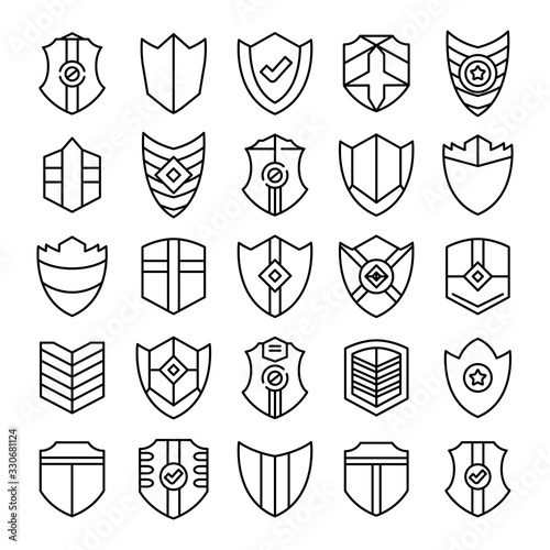 shield, badge and insignia icons set line design