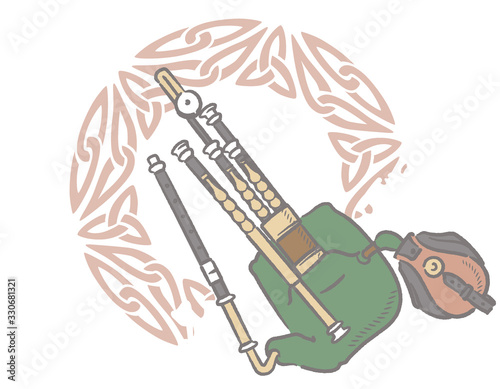 ケルト、アイルランド、楽器がテーマのイラスト背景素材