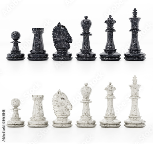 Wallpaper Mural White and black chess pieces isolated on white background. 3D illustration Torontodigital.ca