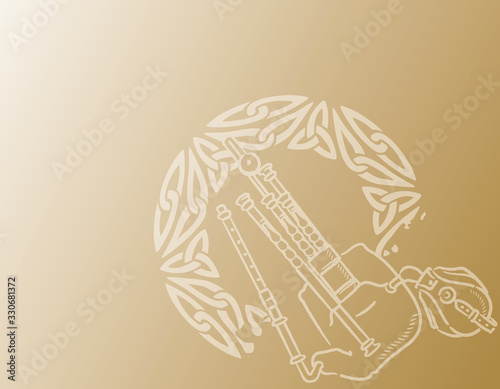 ケルト、アイルランド、楽器がテーマのイラスト背景素材