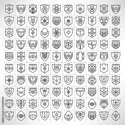 shield, badge and insignia icons set line design