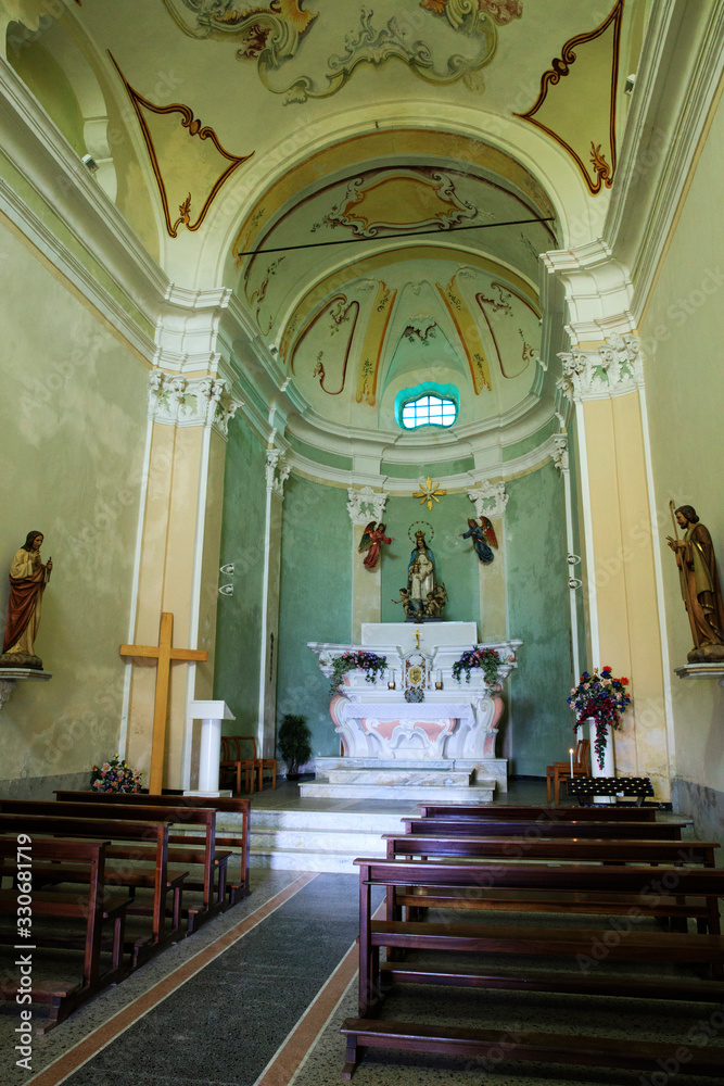 Crosa (SV), Italy - December 30, 2017: The church inside in Crosa village, Savona, Liguria, Italy