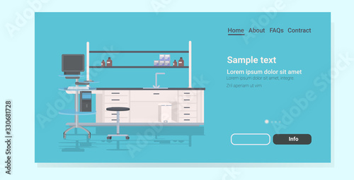 modern lab workplace chemical laboratory furniture working table horizontal copy space vector illustration