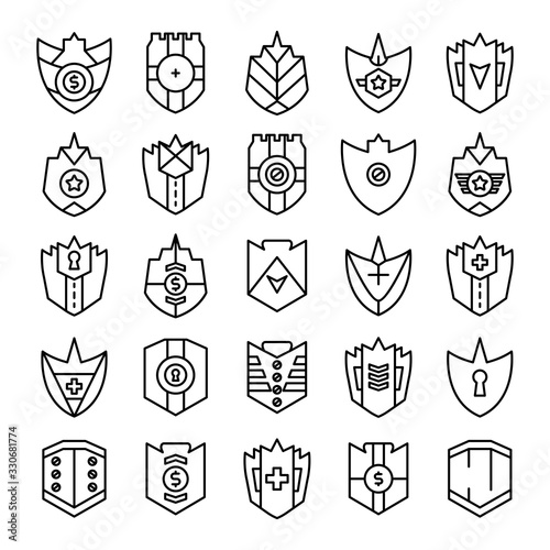 shield, badge and insignia icons set line design