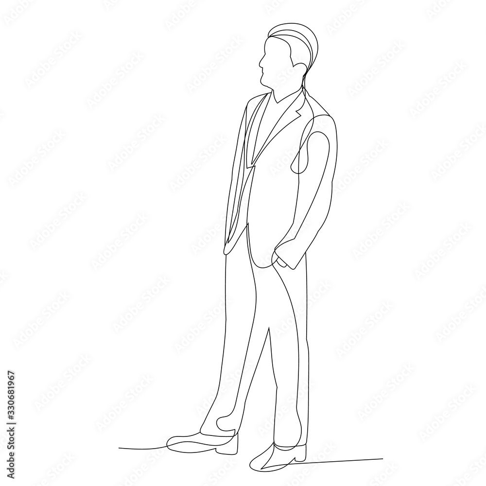 isolated, single line drawing of a man standing with his back isolated, single line drawing of a man standing with his back