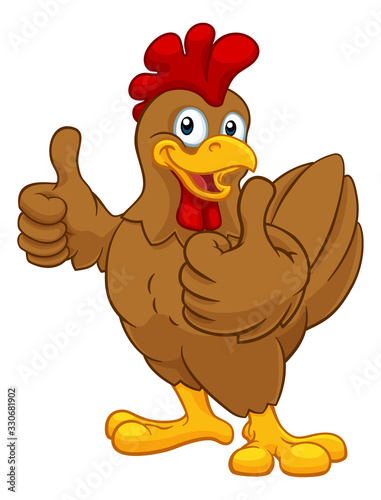 Fényképezés A chicken cartoon rooster cockerel character mascot giving a thumbs up